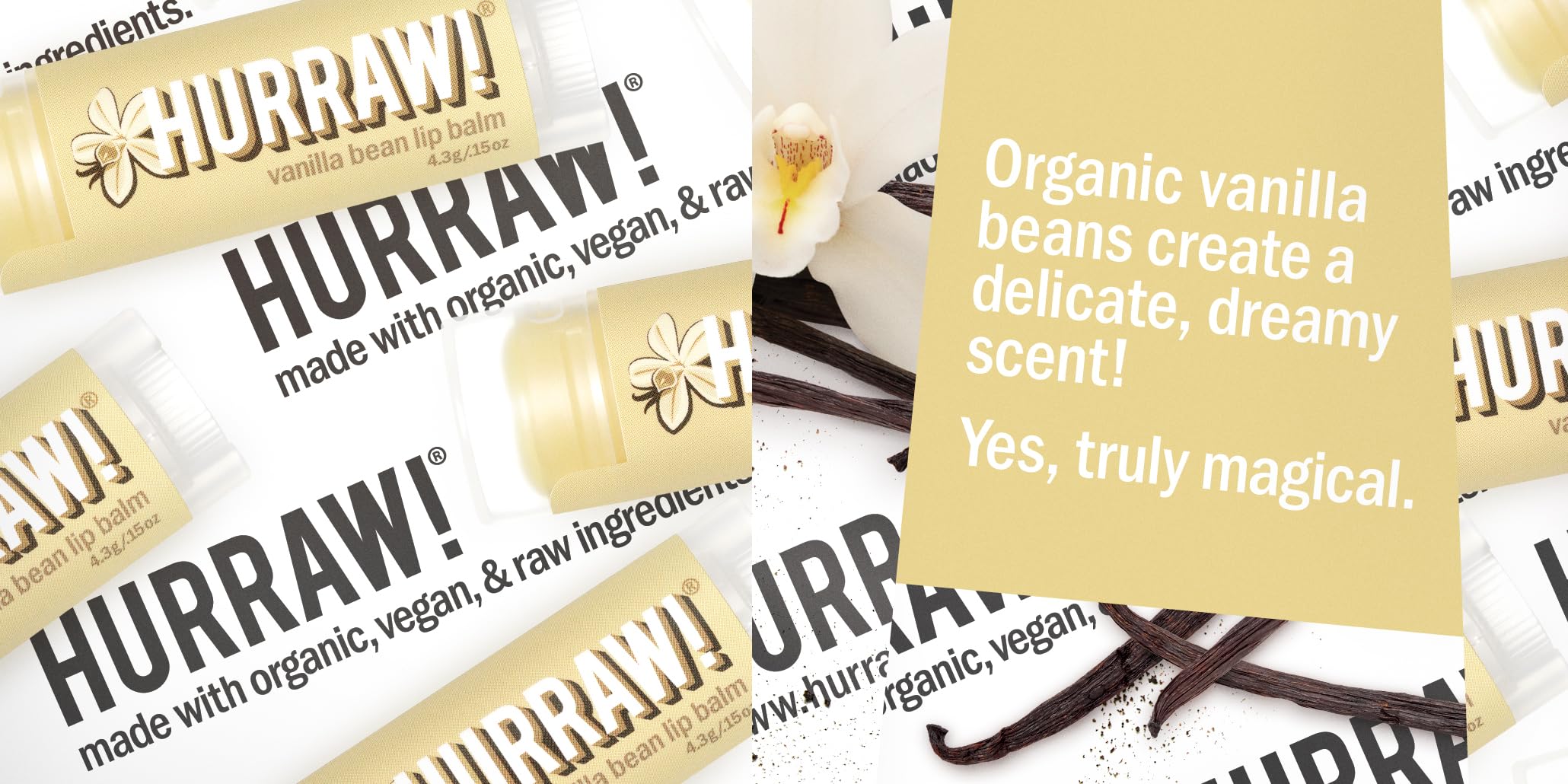 Hurraw! Vanilla Bean Lip Balm, 3 Pack: Organic, Certified Vegan, Cruelty and Gluten Free. Non-GMO, 100% Natural Ingredients. Bee, Shea, Soy and Palm Free. Made in USA